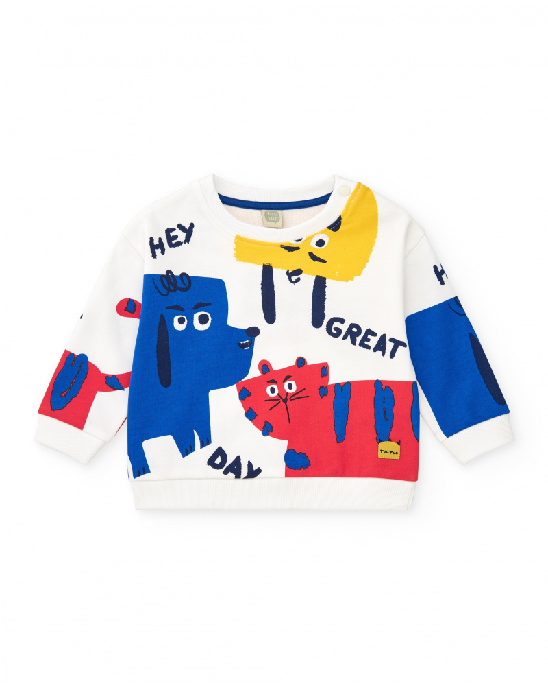 Sudadera para niño en blanco con estampado de animales