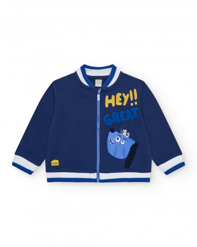 Chaqueta de felpa para niño en azul con detalles en blanco y