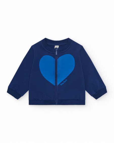 Chaqueta de felpa para niña en azul con corazón en el pecho y Chaqueta de felpa para niña en azul con corazón en el pecho y