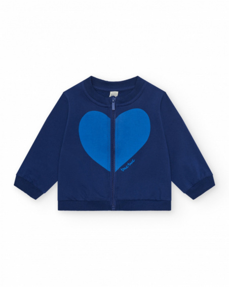 Chaqueta de felpa para niña en azul con corazón en el pecho y Chaqueta de felpa para niña en azul con corazón en el pecho y