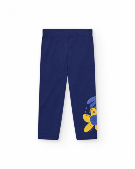 Leggings para niña en azul con detalle floral y cintura elástica Leggings para niña en azul con detalle floral y cintura elástica