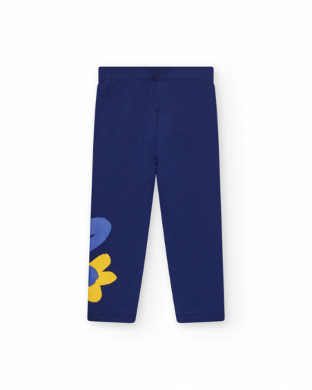 Leggings para niña en azul con detalle floral y cintura elástica Leggings para niña en azul con detalle floral y cintura elástica