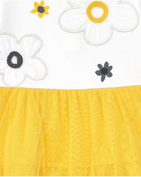 Vestido para niña en blanco y amarillo con flores y falda de tul
