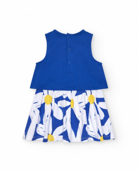 Vestido sin mangas para niña en azul con flor y falda de
