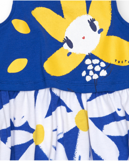 Vestido sin mangas para niña en azul con flor y falda de