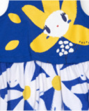 Vestido sin mangas para niña en azul con flor y falda de Vestido sin mangas para niña en azul con flor y falda de