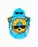 Toalla-poncho para niño en azul con rosquilla y frase "FIRST Toalla-poncho para niño en azul con rosquilla y frase "FIRST