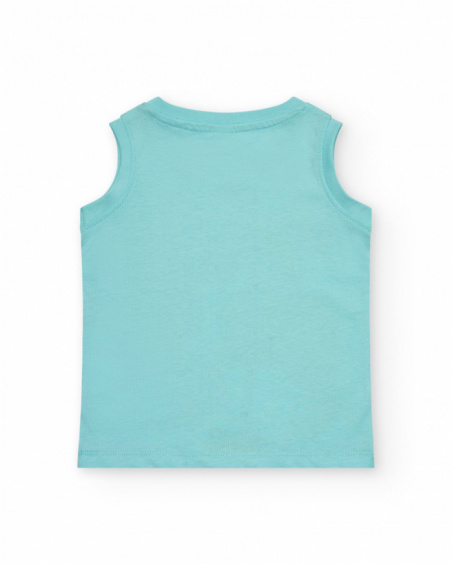 Camiseta sin mangas para niño en azul con palmeras y tiburón
