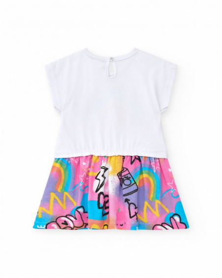 Vestido para niña en rosa con arcoíris y falda fluida Vestido para niña en rosa con arcoíris y falda fluida