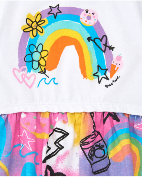 Vestido para niña en rosa con arcoíris y falda fluida Vestido para niña en rosa con arcoíris y falda fluida