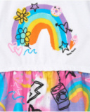 Vestido para niña en rosa con arcoíris y falda fluida Vestido para niña en rosa con arcoíris y falda fluida