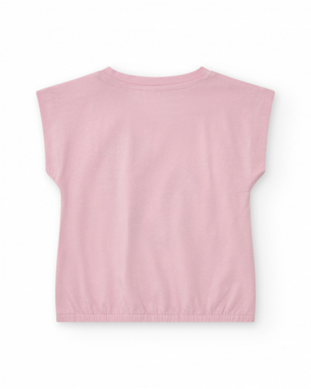 Camiseta para niña en rosa con manga caída y cintura elástica Camiseta para niña en rosa con manga caída y cintura elástica