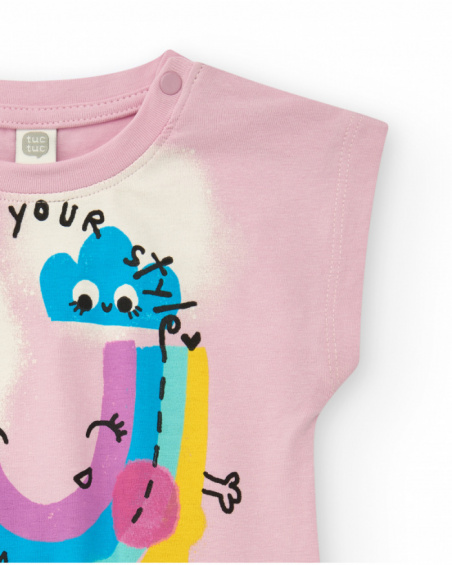 Camiseta para niña en rosa con manga caída y cintura elástica Camiseta para niña en rosa con manga caída y cintura elástica