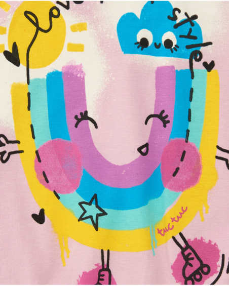Camiseta para niña en rosa con manga caída y cintura elástica Camiseta para niña en rosa con manga caída y cintura elástica
