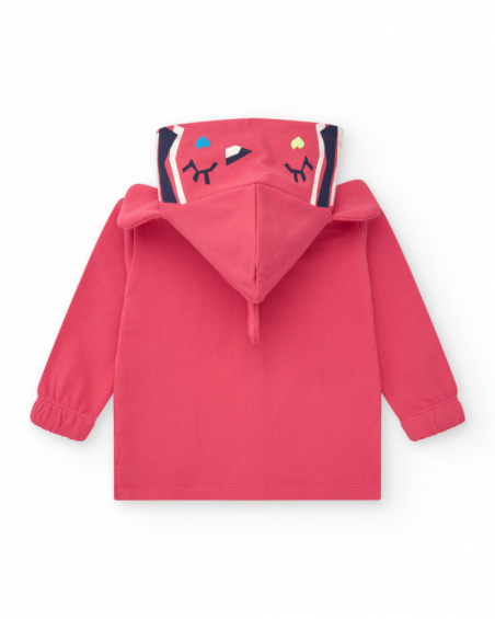 Chaqueta para niña en rosa con flores y capucha con orejas Chaqueta para niña en rosa con flores y capucha con orejas