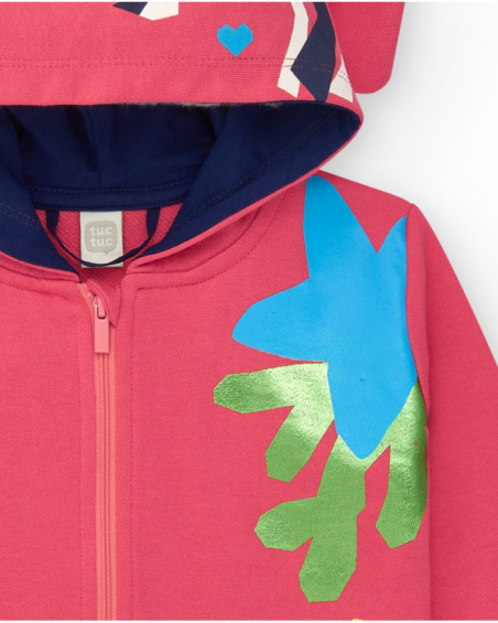 Chaqueta para niña en rosa con flores y capucha con orejas Chaqueta para niña en rosa con flores y capucha con orejas