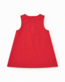 Vestido sin mangas para niña en rojo con estampado floral Vestido sin mangas para niña en rojo con estampado floral