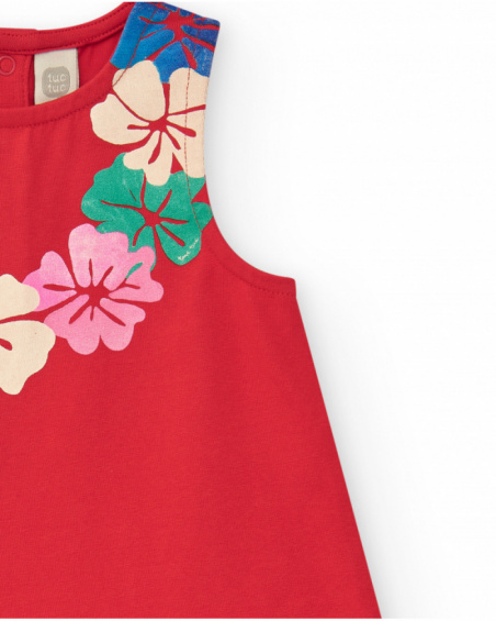 Vestido sin mangas para niña en rojo con estampado floral