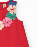 Vestido sin mangas para niña en rojo con estampado floral Vestido sin mangas para niña en rojo con estampado floral