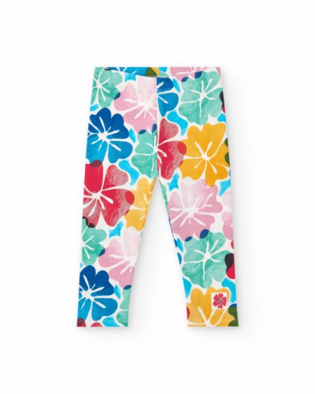 Legging para niña con estampado floral multicolor y cintura Legging para niña con estampado floral multicolor y cintura