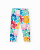 Legging para niña con estampado floral multicolor y cintura Legging para niña con estampado floral multicolor y cintura