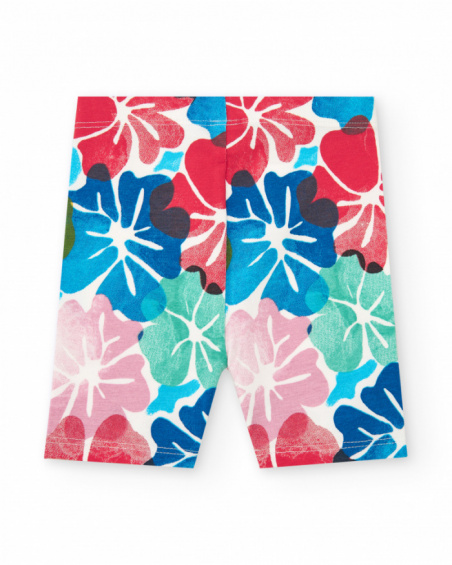 Short ciclista para niña en rojo con estampado floral Short ciclista para niña en rojo con estampado floral
