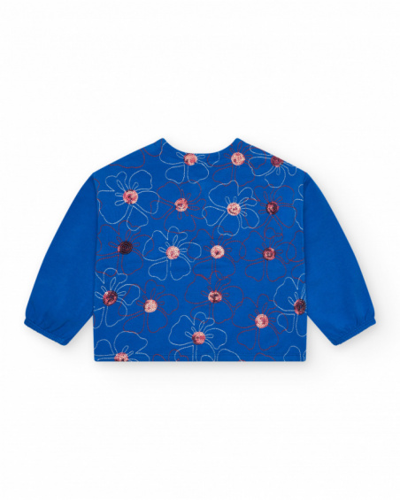 Chaqueta de felpa para niña en azul con flores bordadas y Chaqueta de felpa para niña en azul con flores bordadas y
