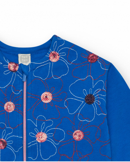 Chaqueta de felpa para niña en azul con flores bordadas y Chaqueta de felpa para niña en azul con flores bordadas y