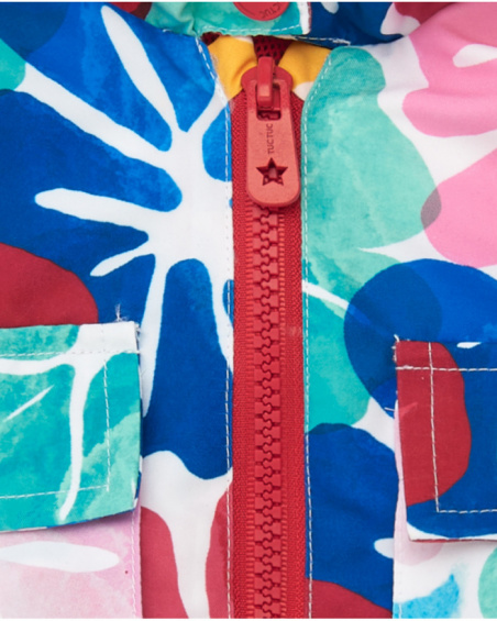 Cortavientos para niña con estampado floral multicolor y capucha