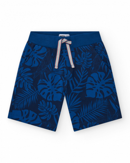 Bermuda para niño en negro con estampado tropical y cintura Bermuda para niño en negro con estampado tropical y cintura