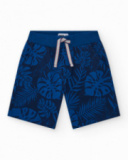 Bermuda para niño en negro con estampado tropical y cintura Bermuda para niño en negro con estampado tropical y cintura