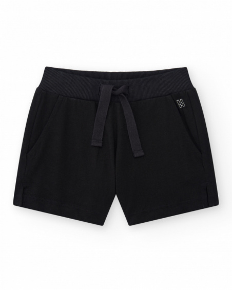 Pantalón corto para niña color negro con cintura elástica y Pantalón corto para niña color negro con cintura elástica y