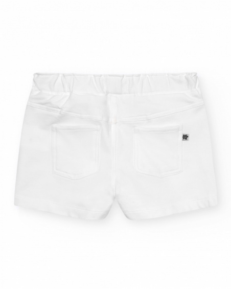Pantalón corto para niña en blanco con cintura elástica y