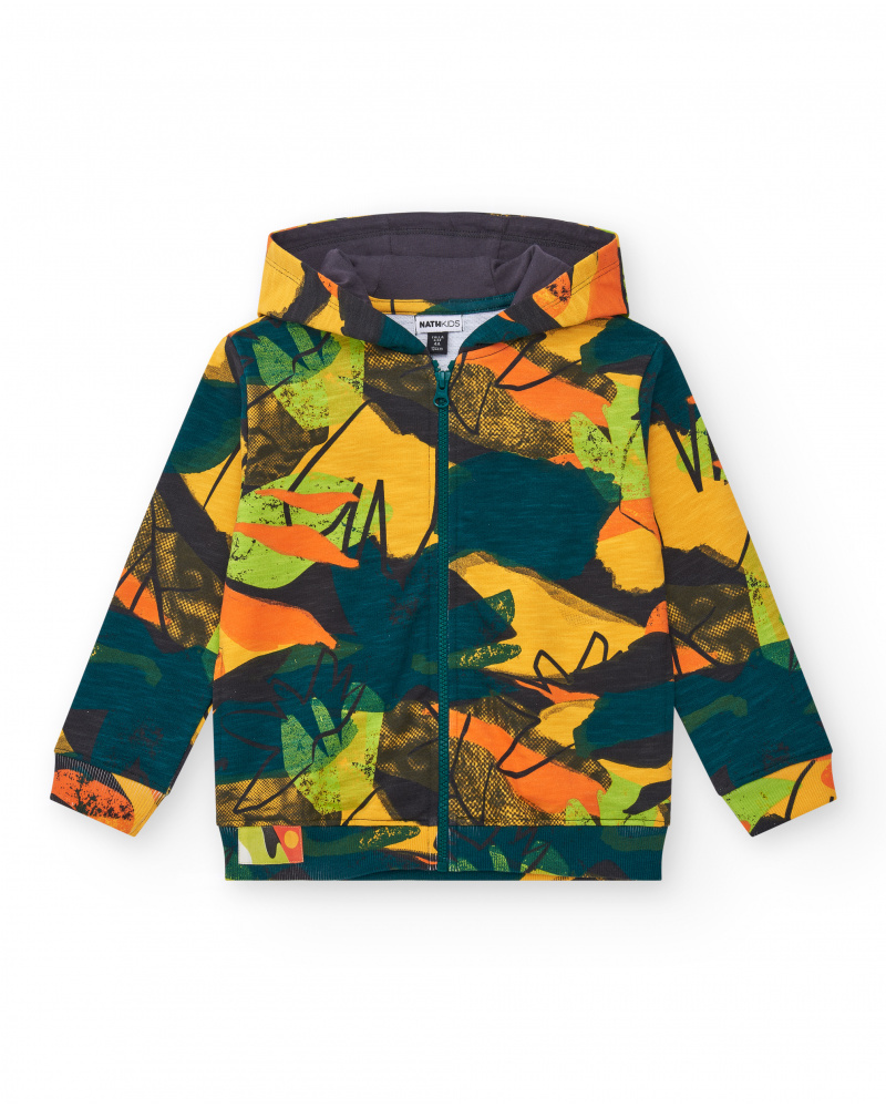 Sudadera para niño en amarillo con capucha y cremallera