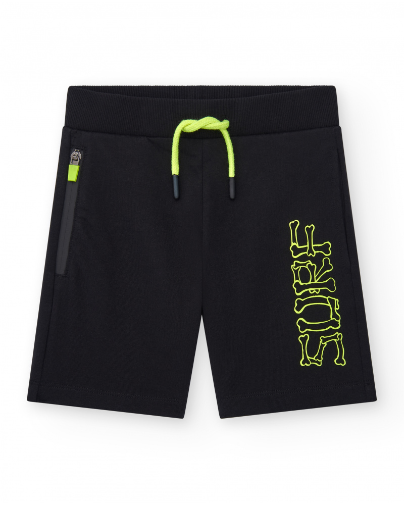 Bermudas para niño en negro con cintura elástica y bolsillo