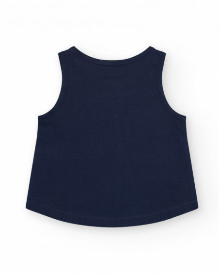 Top sin mangas para niña en azul con estampado de palmeras Top sin mangas para niña en azul con estampado de palmeras