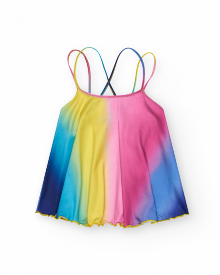 Camisa multicolor para niña con tirantes cruzados en la espalda Camisa multicolor para niña con tirantes cruzados en la espalda