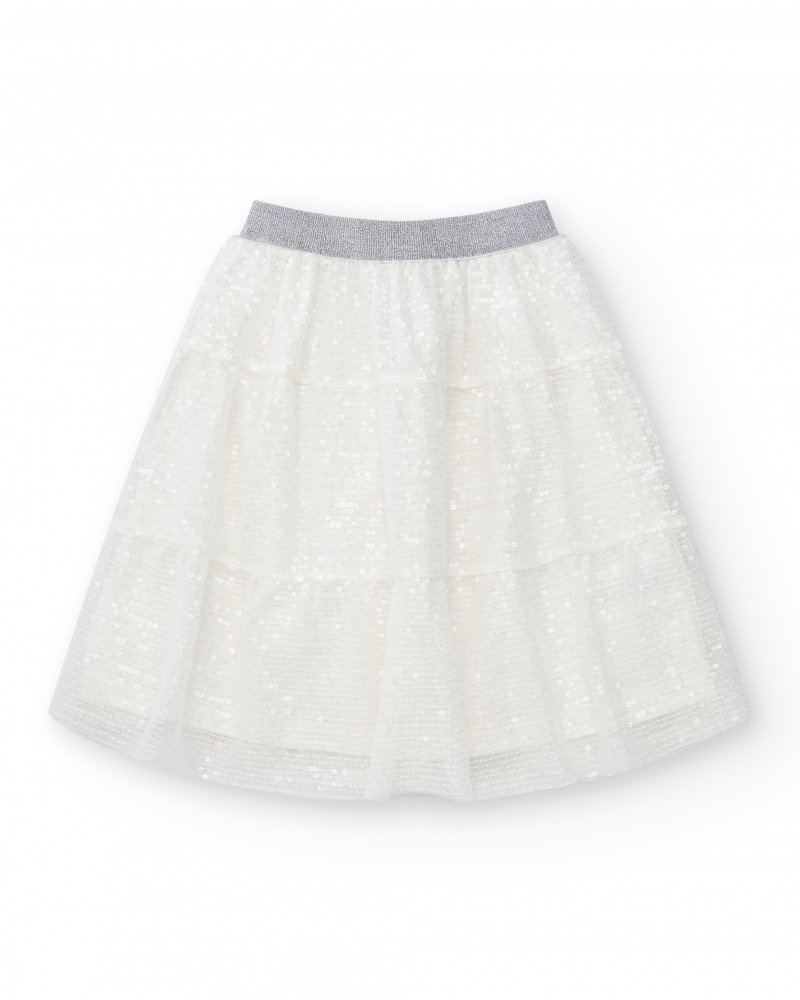 Falda para niña en blanco con lentejuelas y cintura elástica