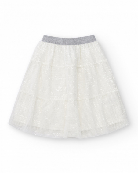 Falda para niña en blanco con lentejuelas y cintura elástica Falda para niña en blanco con lentejuelas y cintura elástica