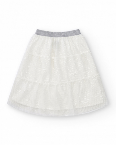 Falda para niña en blanco con lentejuelas y cintura elástica Falda para niña en blanco con lentejuelas y cintura elástica