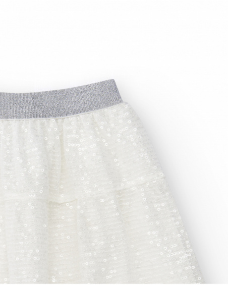 Falda para niña en blanco con lentejuelas y cintura elástica Falda para niña en blanco con lentejuelas y cintura elástica