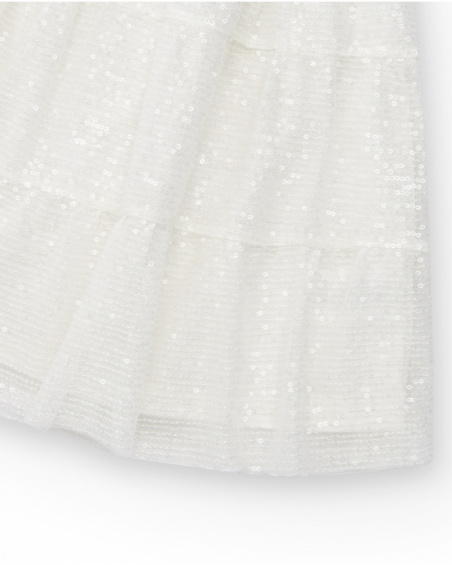 Falda para niña en blanco con lentejuelas y cintura elástica Falda para niña en blanco con lentejuelas y cintura elástica