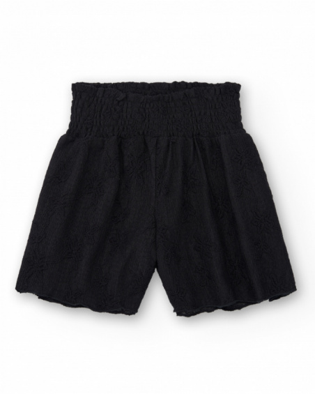 Short para niña en negro con cintura elástica y estampado floral Short para niña en negro con cintura elástica y estampado floral
