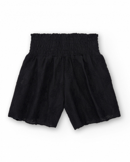 Short para niña en negro con cintura elástica y estampado floral Short para niña en negro con cintura elástica y estampado floral