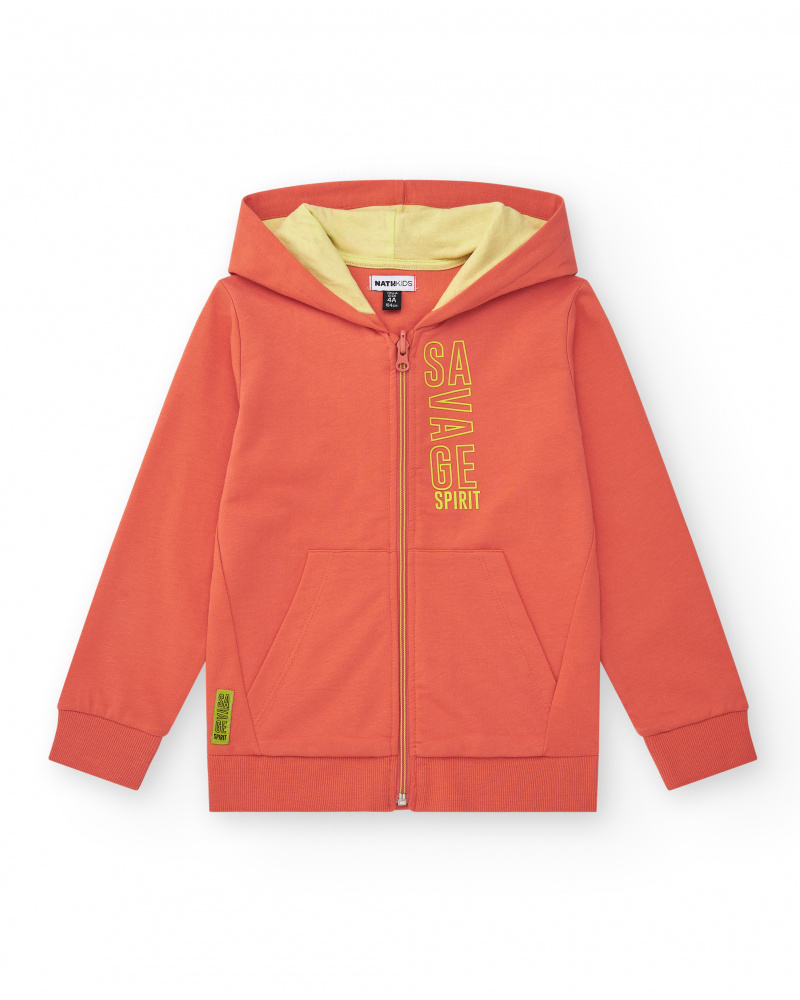 Sudadera para niño en rojo con capucha y cremallera