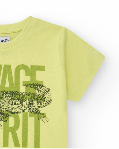 Camiseta para niño en verde con cocodrilo estampado