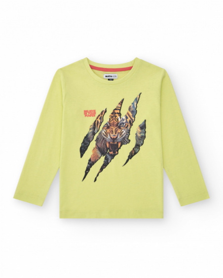 Camiseta de manga larga para niño en verde con estampado de Camiseta de manga larga para niño en verde con estampado de
