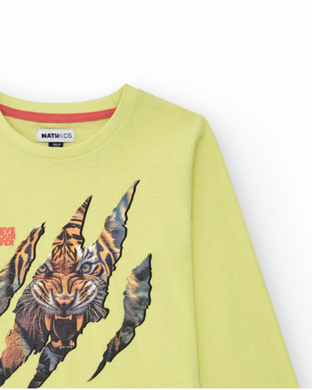 Camiseta de manga larga para niño en verde con estampado de Camiseta de manga larga para niño en verde con estampado de