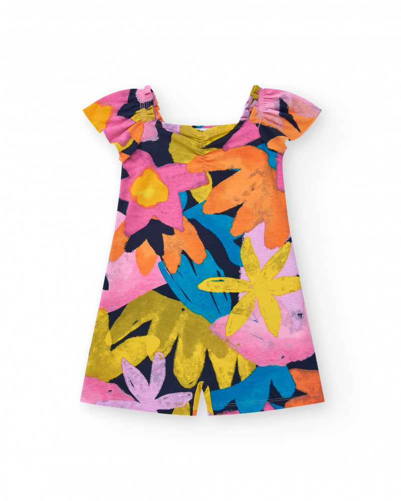 Mono para niña multicolor con manga abullonadas y escote