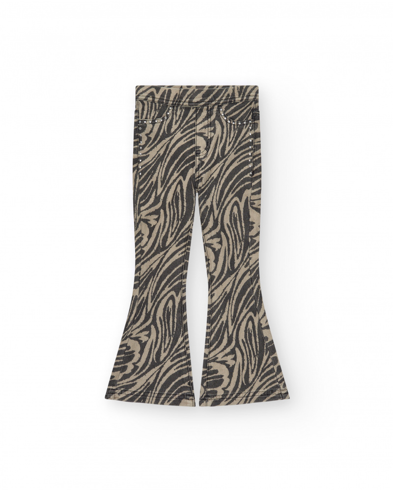 Pantalón para niña en negro con estampado animal y remaches en